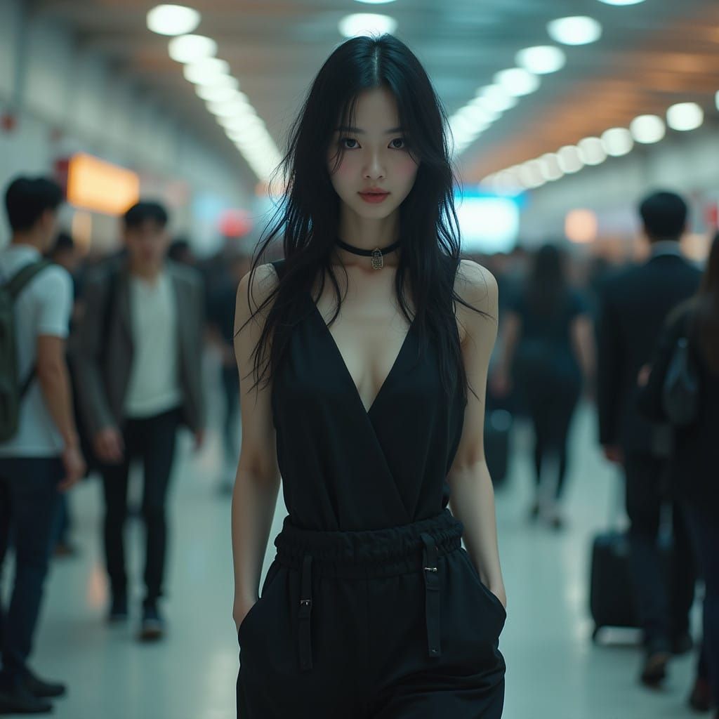 Cosplaying Vengeful Spirit Walks Through Airport Terminal