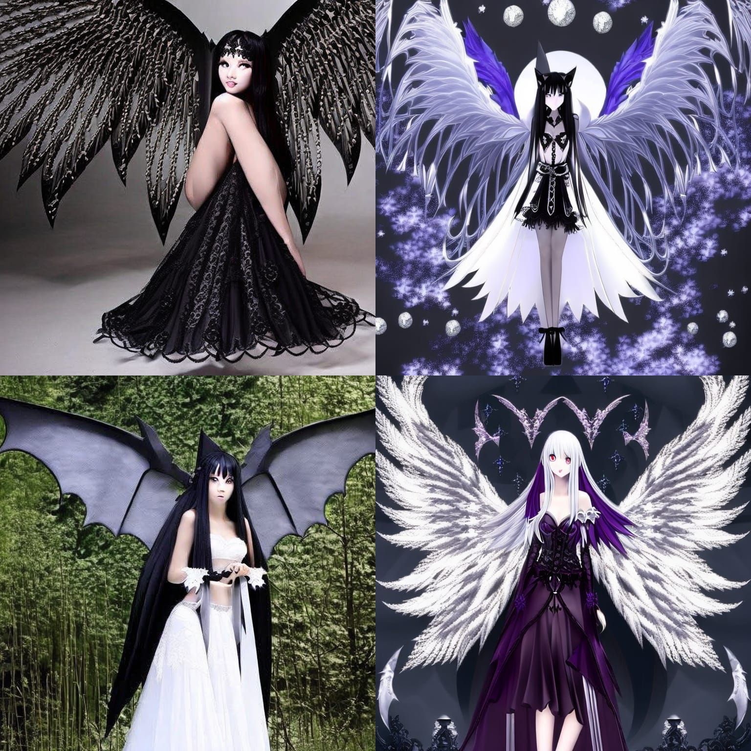 Dark Goth Fairy with Lace Wings Anime Style