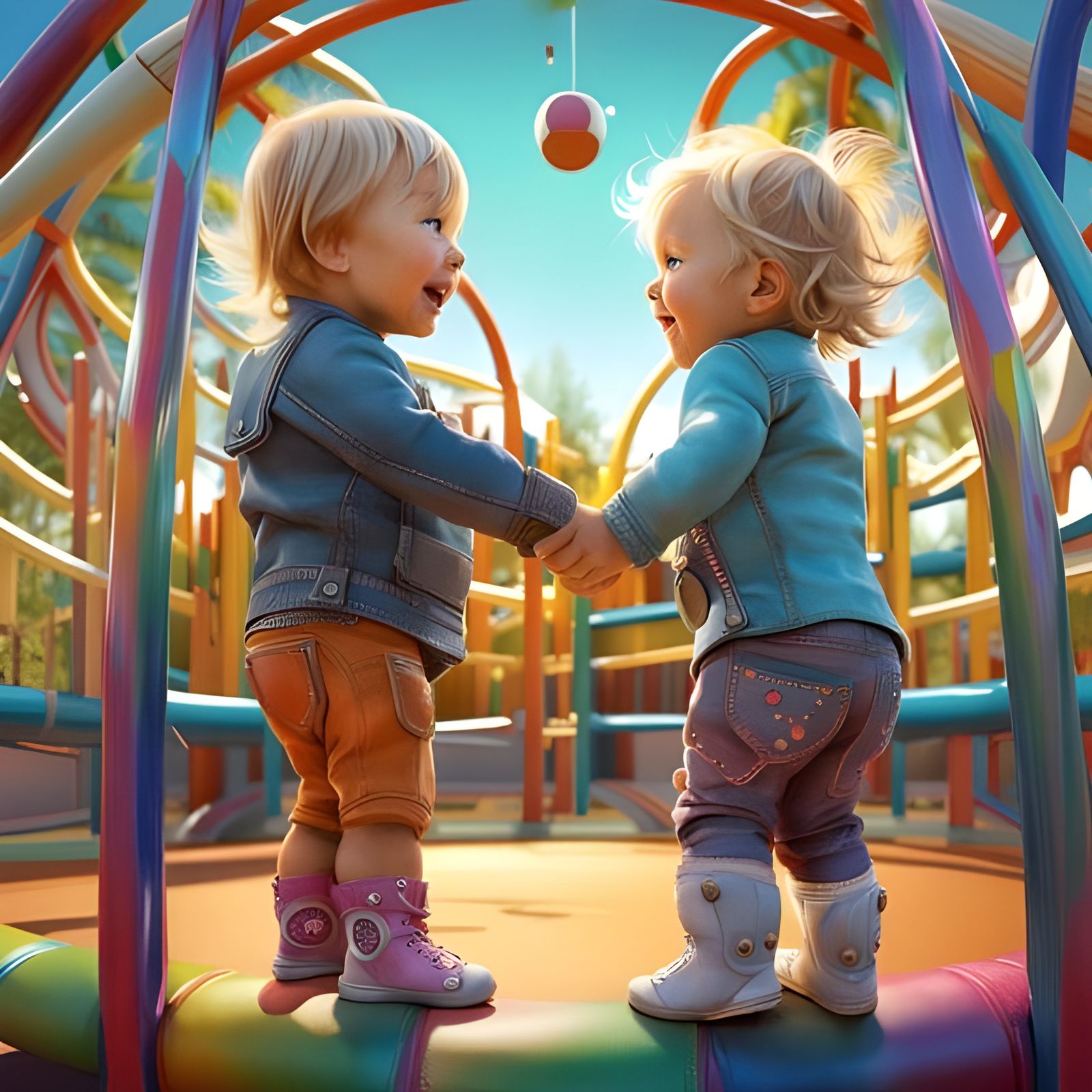 Toddlers' Friendship: Vibrant Playground Close-Up