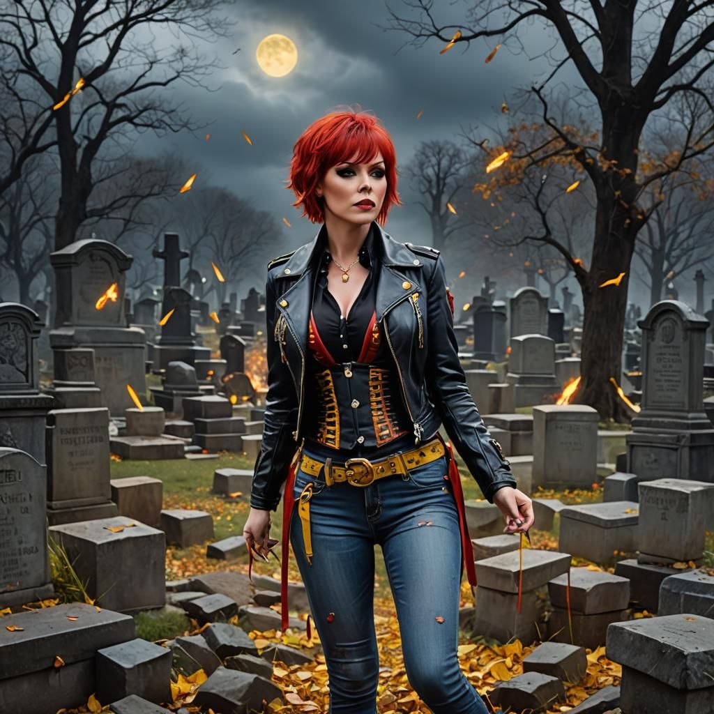 Fantasy Wizard in Dark Graveyard with Magical Energy