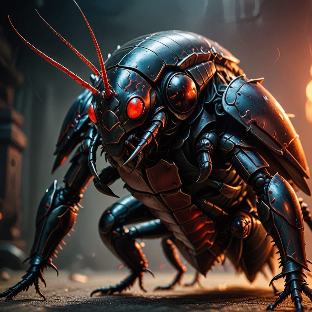 Andromorphic Cockroach Warrior in Dark Fantasy Style