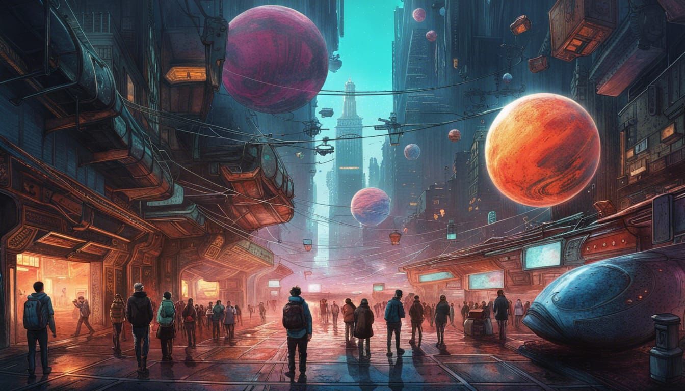 Crowd Gathers at Earth Exhibit, Cyberpunk Museum