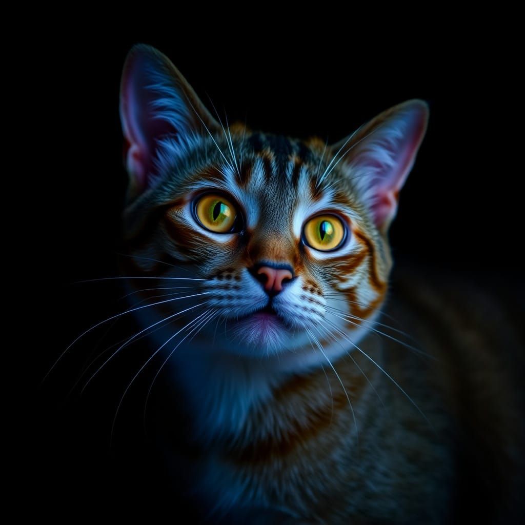 Neon Tabby Cat Under Blacklight