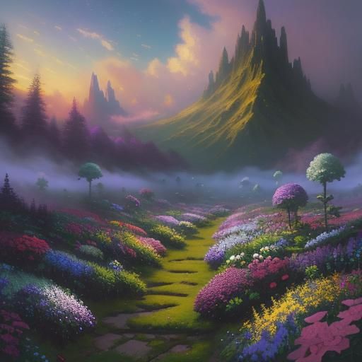 Ethereal Alien Flower Garden in Fantasy Style