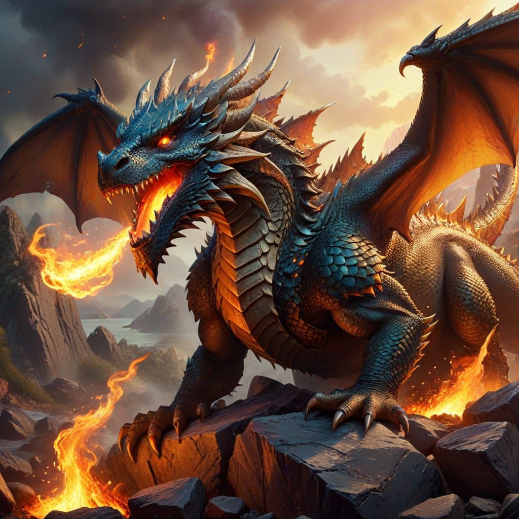 Epic Dragon Slaying Rock in Fantasy World