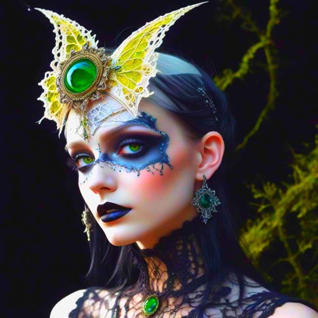 Gothic Space Goddess in Emo Makeup and Lace