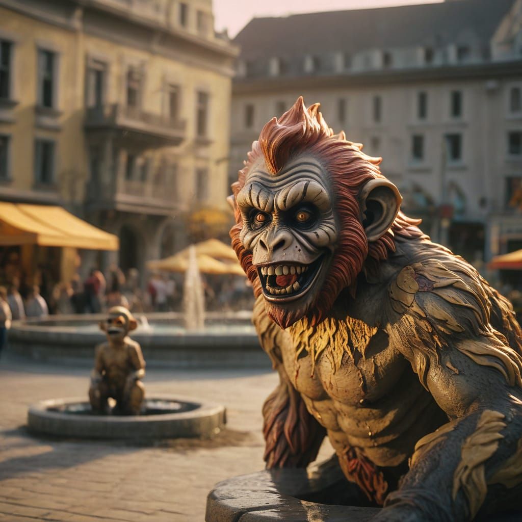 Zombie Monkey Clown Statue in Town Square