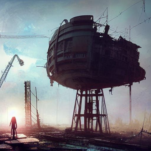 Post-Apocalyptic Woman in Industrial Wasteland Art