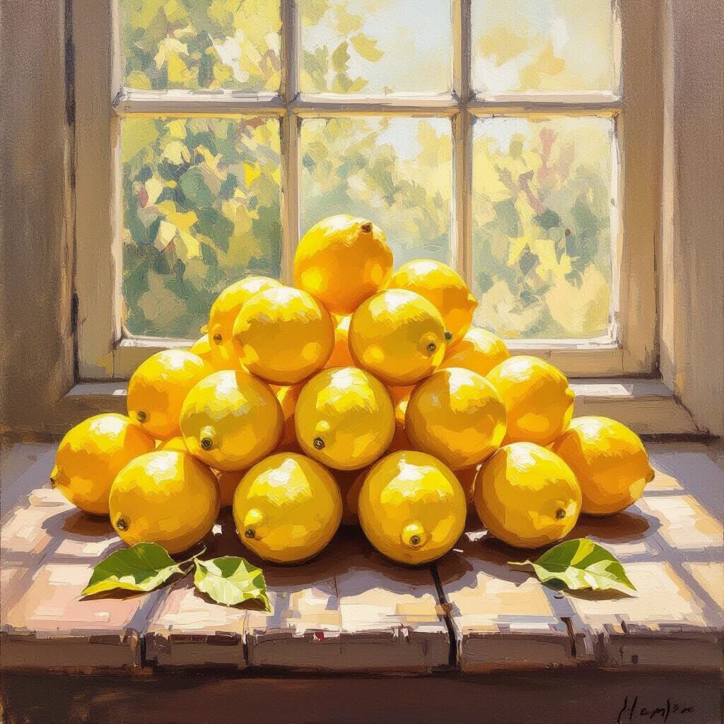 Vibrant Lemons on Rustic Table in Sunlight