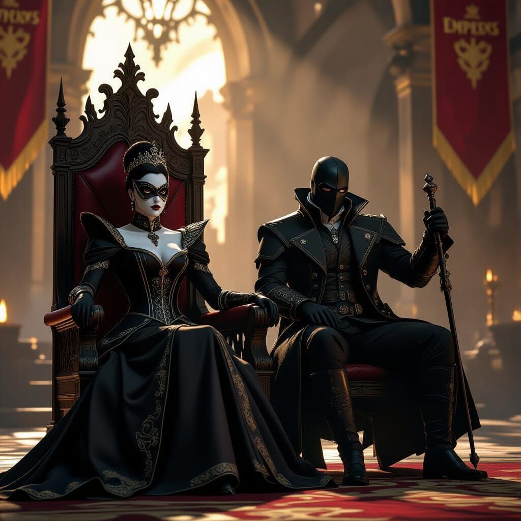 Emily Kaldwin on the Throne in Gothic-Noir Style