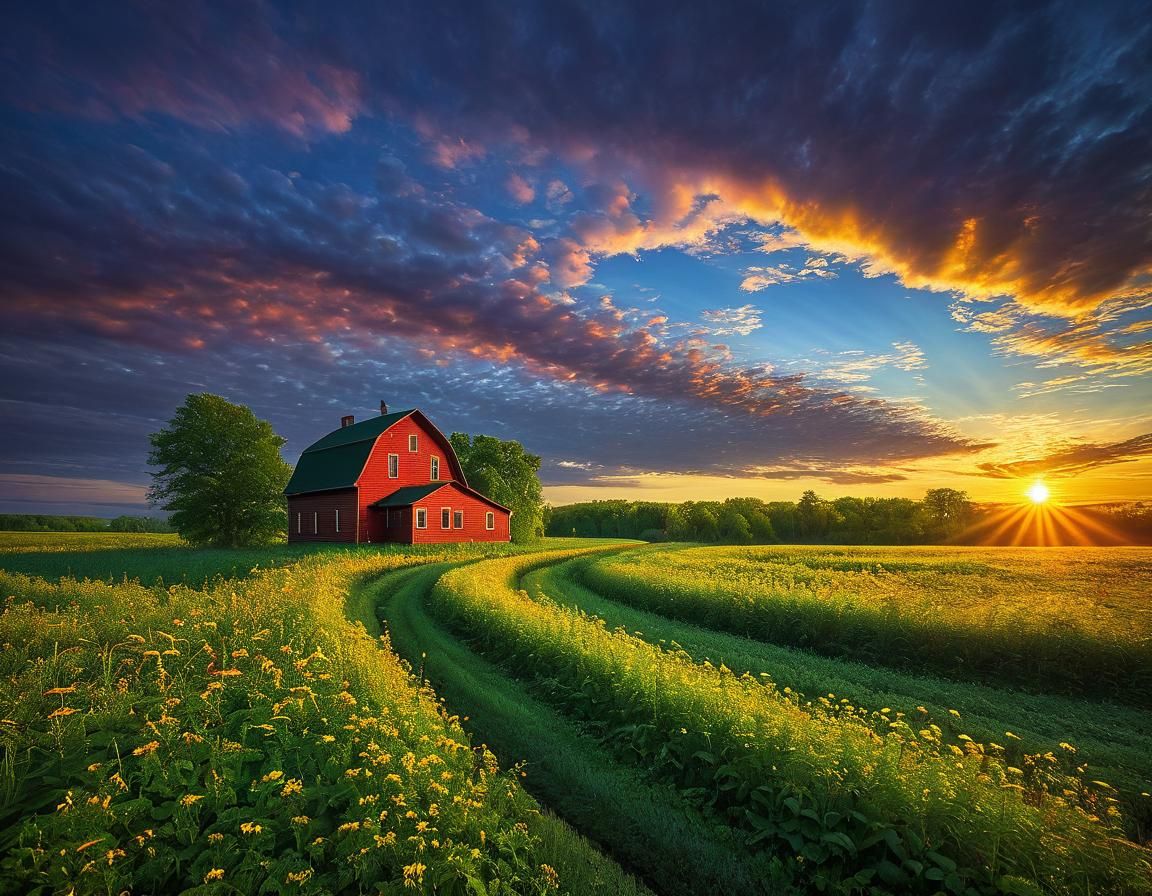 Barn Scene in Rural Realism Style