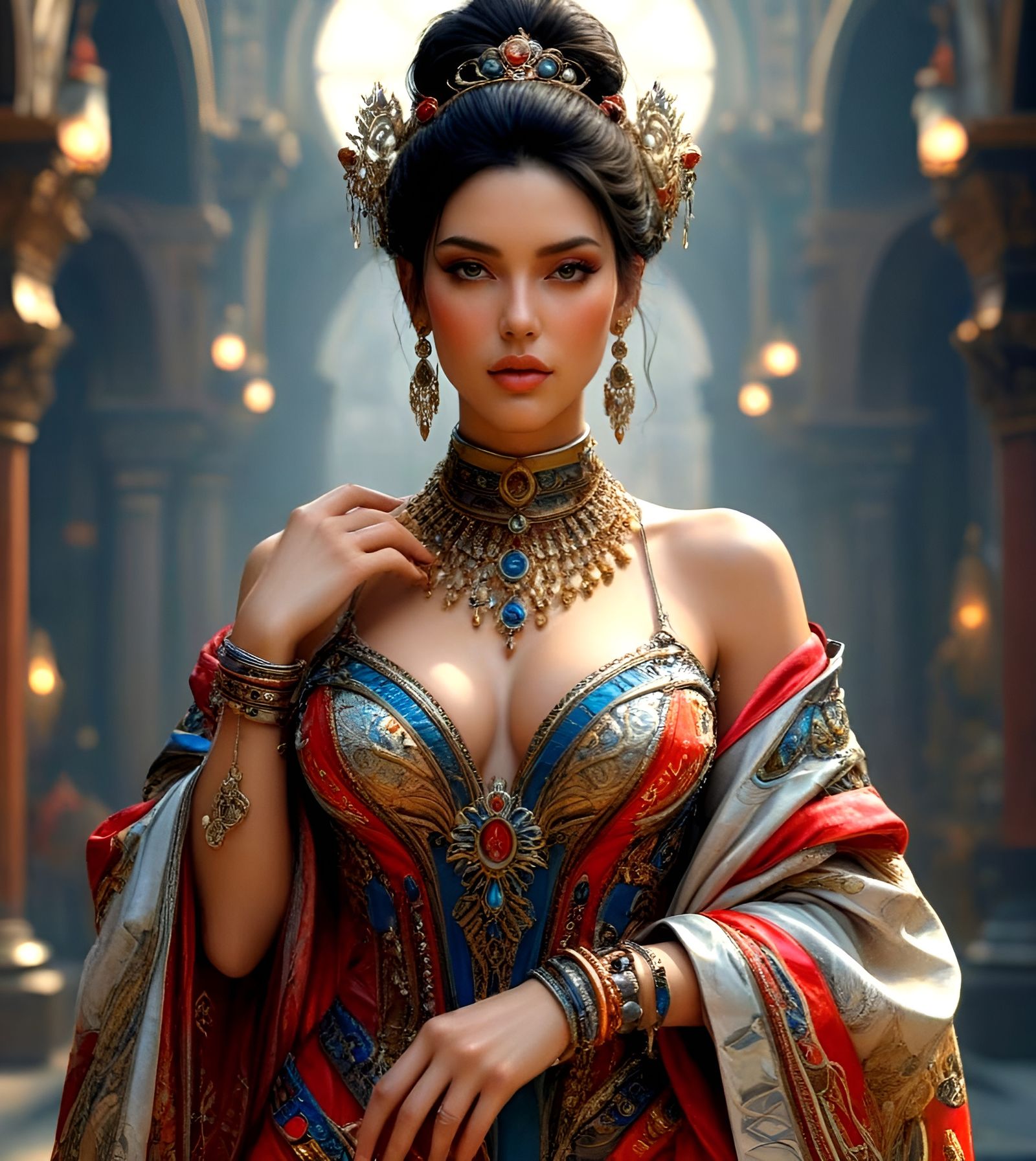 Hyperrealistic Portrait of a Woman in Futuristic Attire