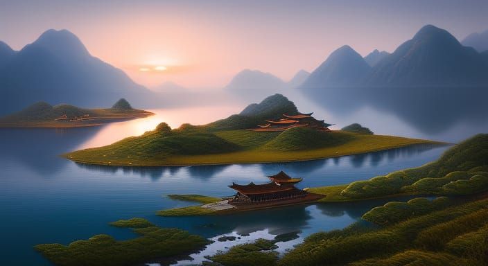 Bashu Boating: Chinese Landscape Painting in Realism Style