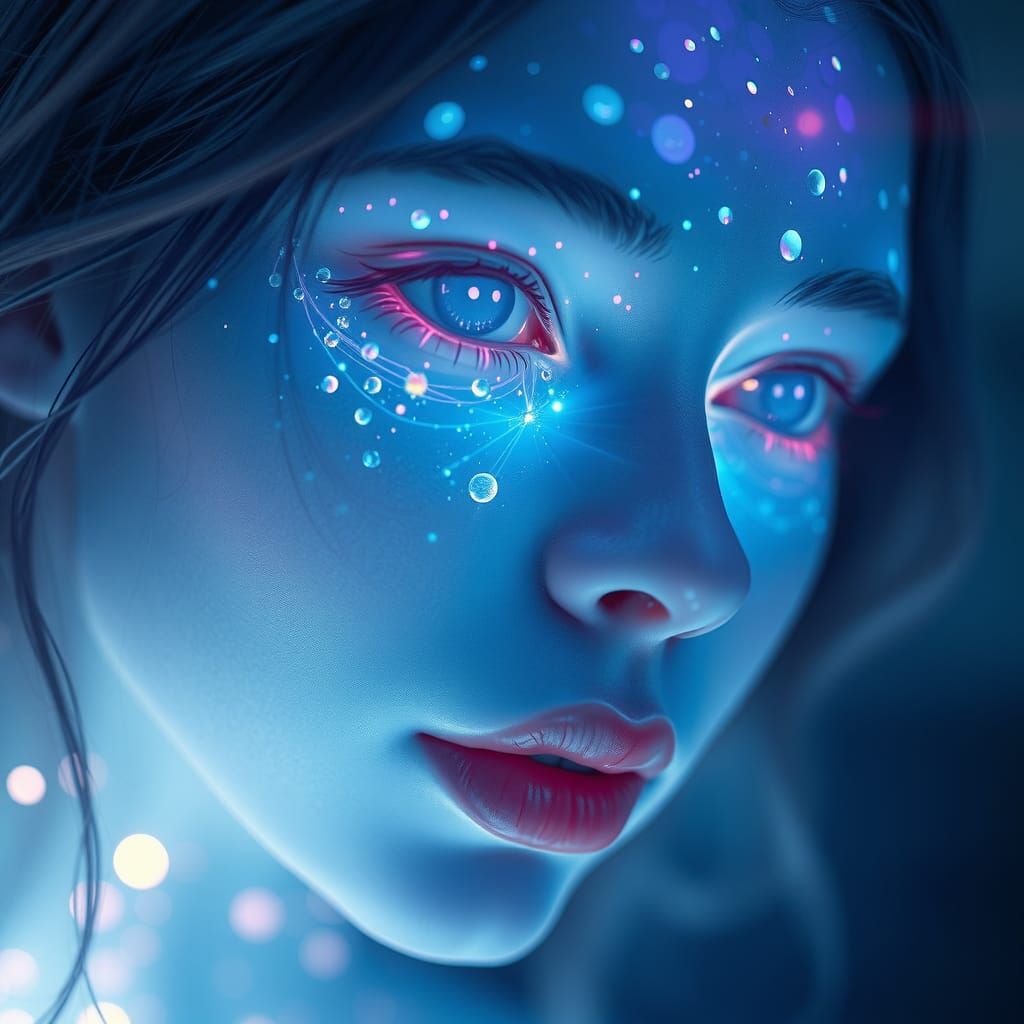 Ethereal Face in Radiant Blue and Purple