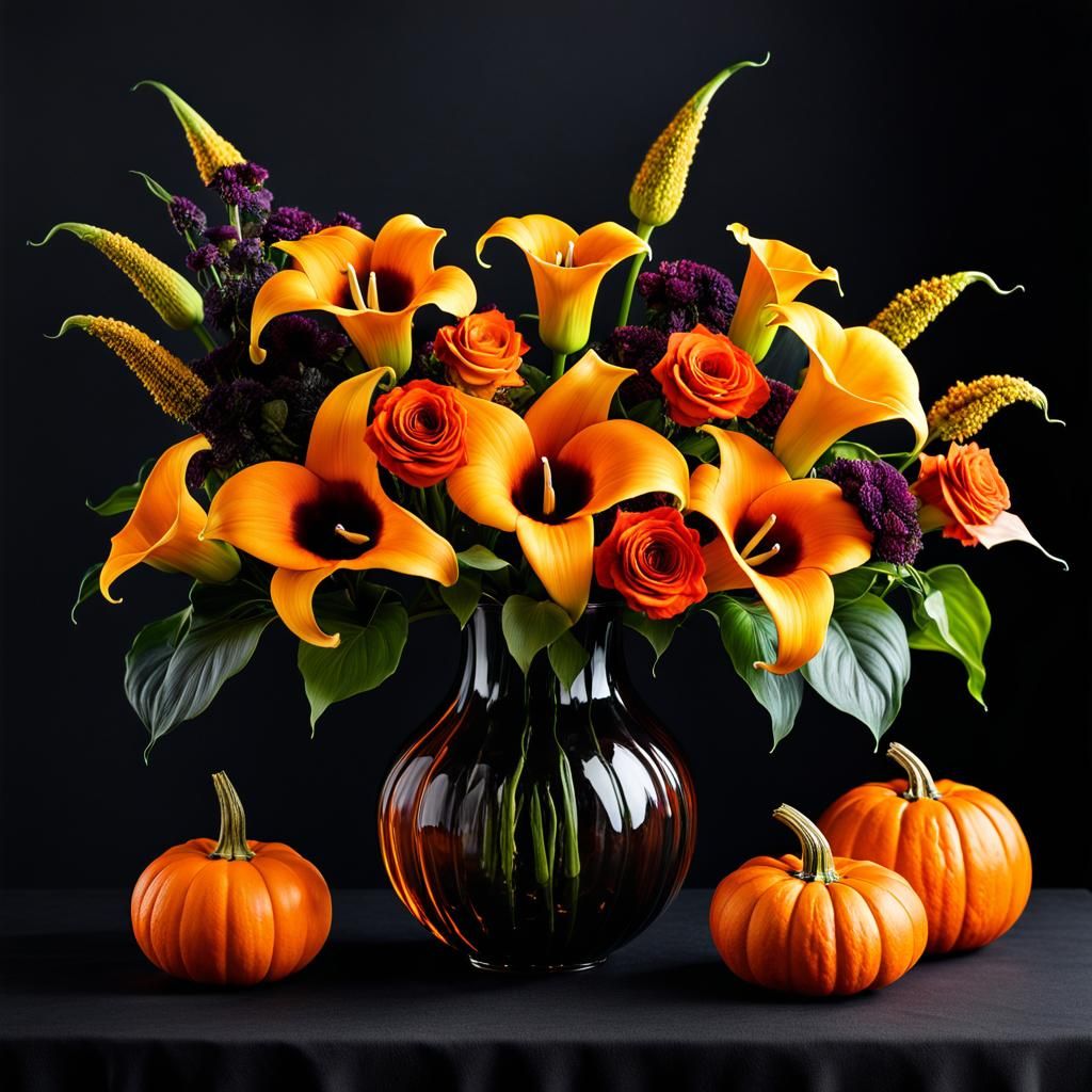 Halloween Flower Arrangements in Hyperrealistic Style