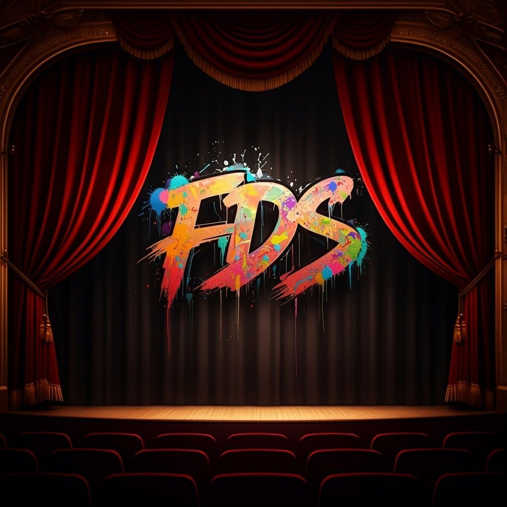 Spectacular Theater Logo Unfolds Between Grand Red Curtains