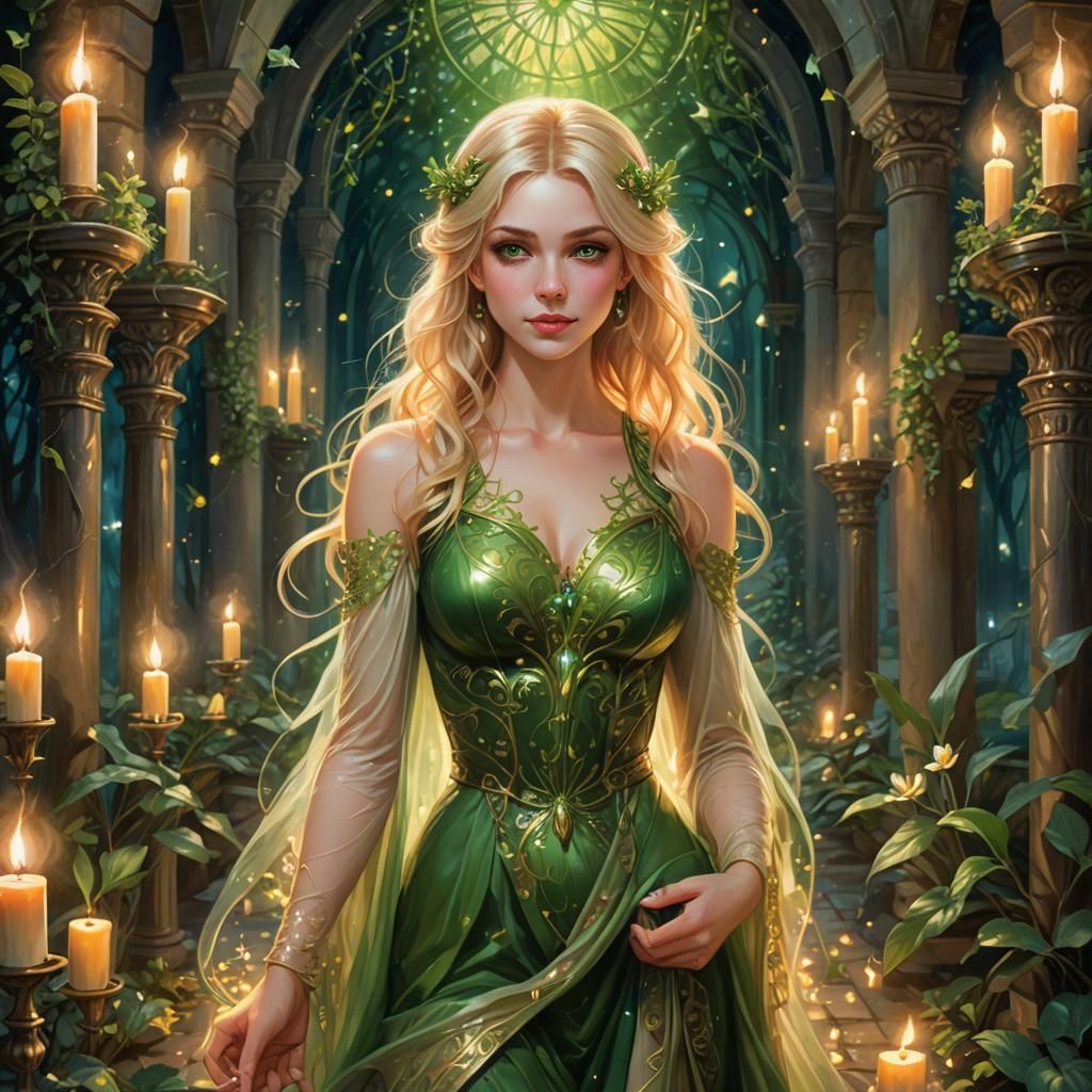 Pixie on Candlelit Path: a Fine Line Painting