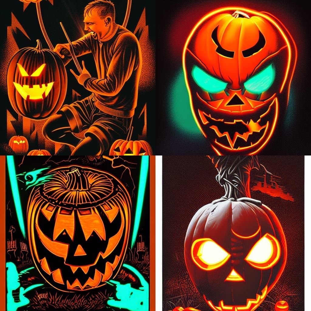 Bloody Neon Jack-o'-Lantern in Comic Book Style