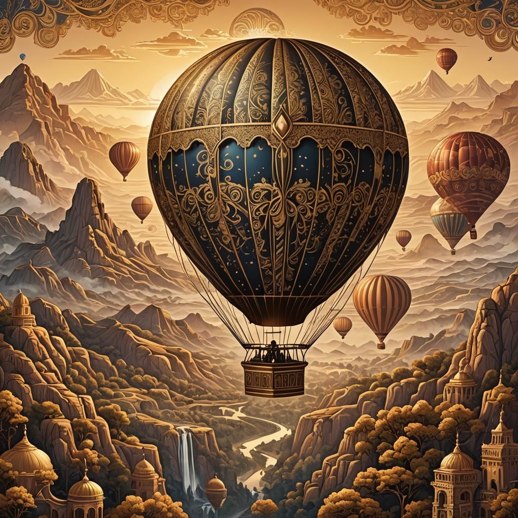 Paisley Hot Air Balloon Fantasy Landscape