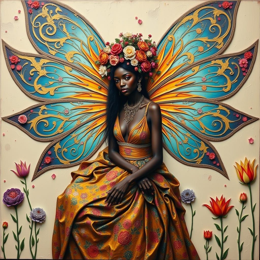 Elegant Fairy in Abstract, Textured Style