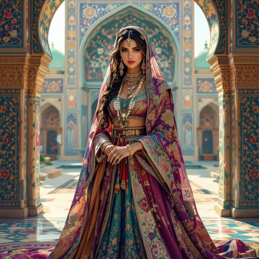 Iranian Princess in Fantasy Architecture, Matte Painting