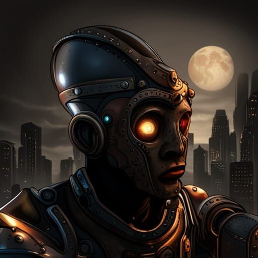 Steampunk Robot Portrait in Art Nouveau Style