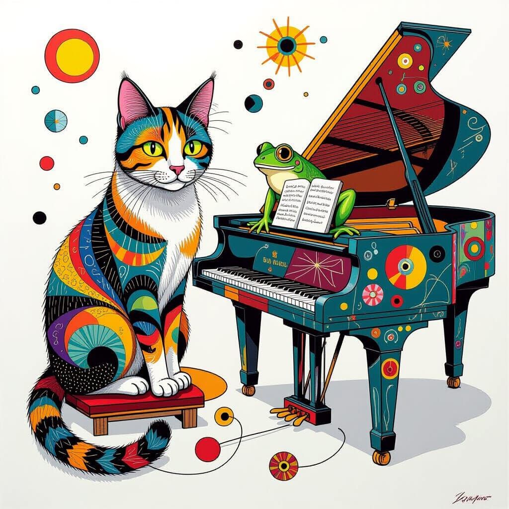 Surreal Quantum Superposition: Cat, Frog, and Piano