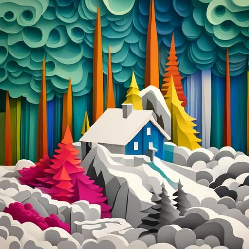 Collage of Forest House with Abstract Elements