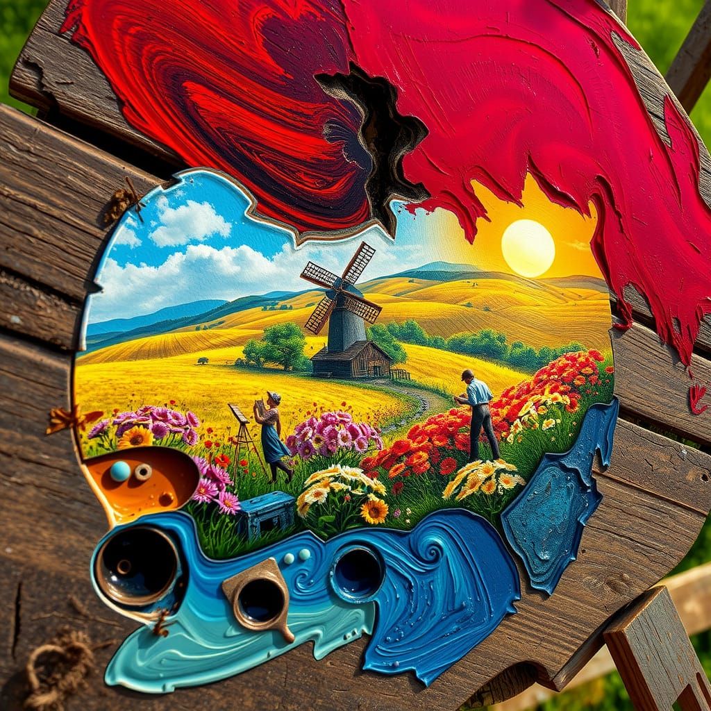 Miniature Impressionist Landscape on Painter's Palette