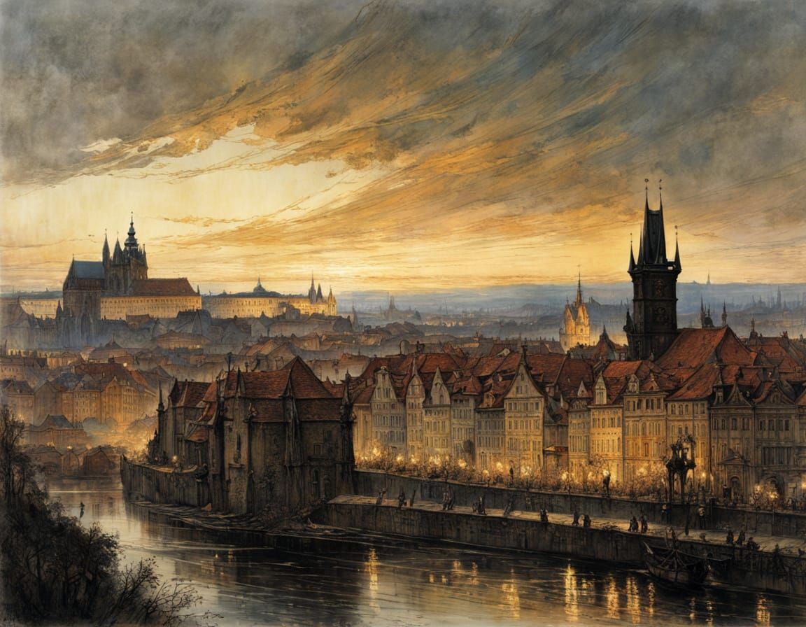 Medieval Prague Illuminated in Soft Evening Hues