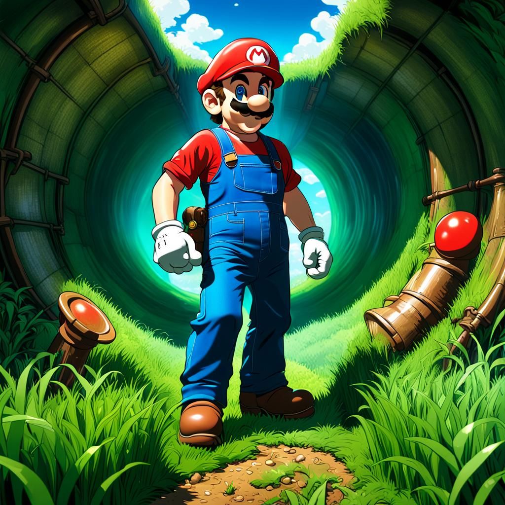 Mario in Vibrant Cel-Shaded Anime Style