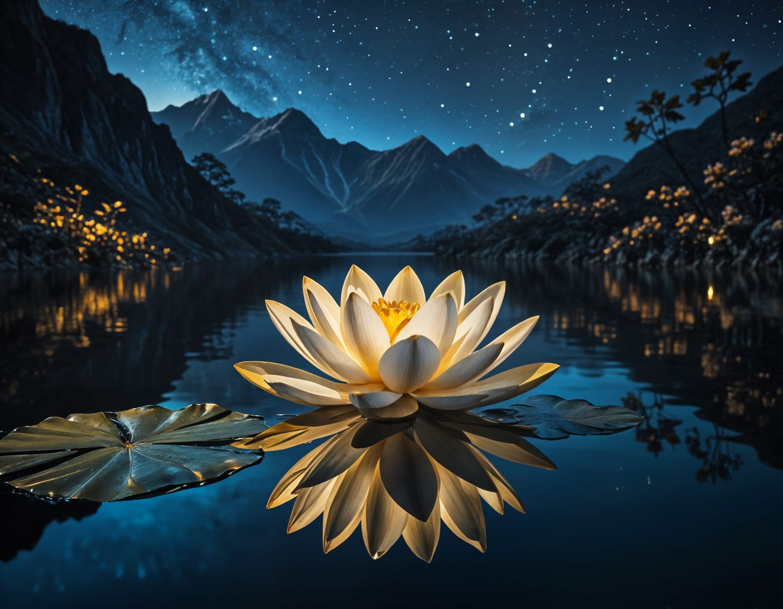 Nighttime Lotus Bloom in Textured Gold