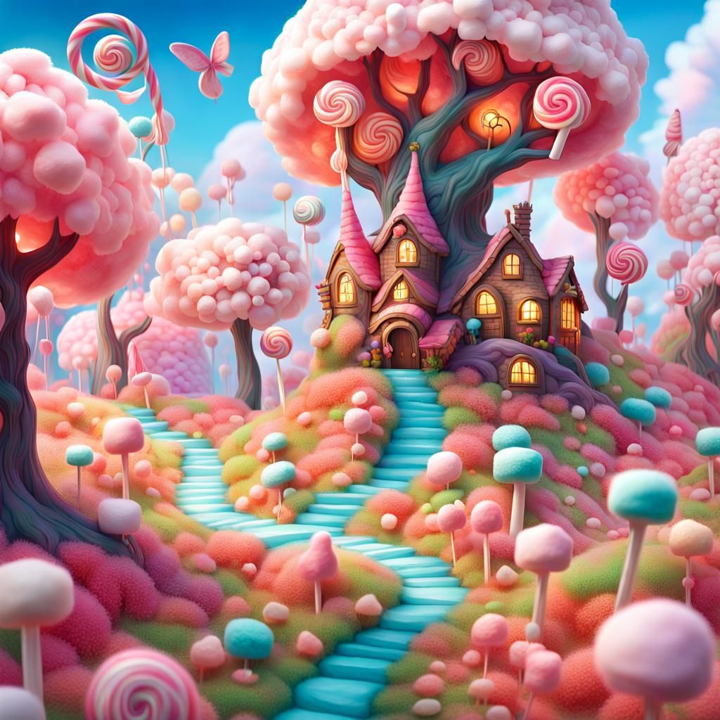 Candy Wonderland with Lollipop Trees, 3D Render