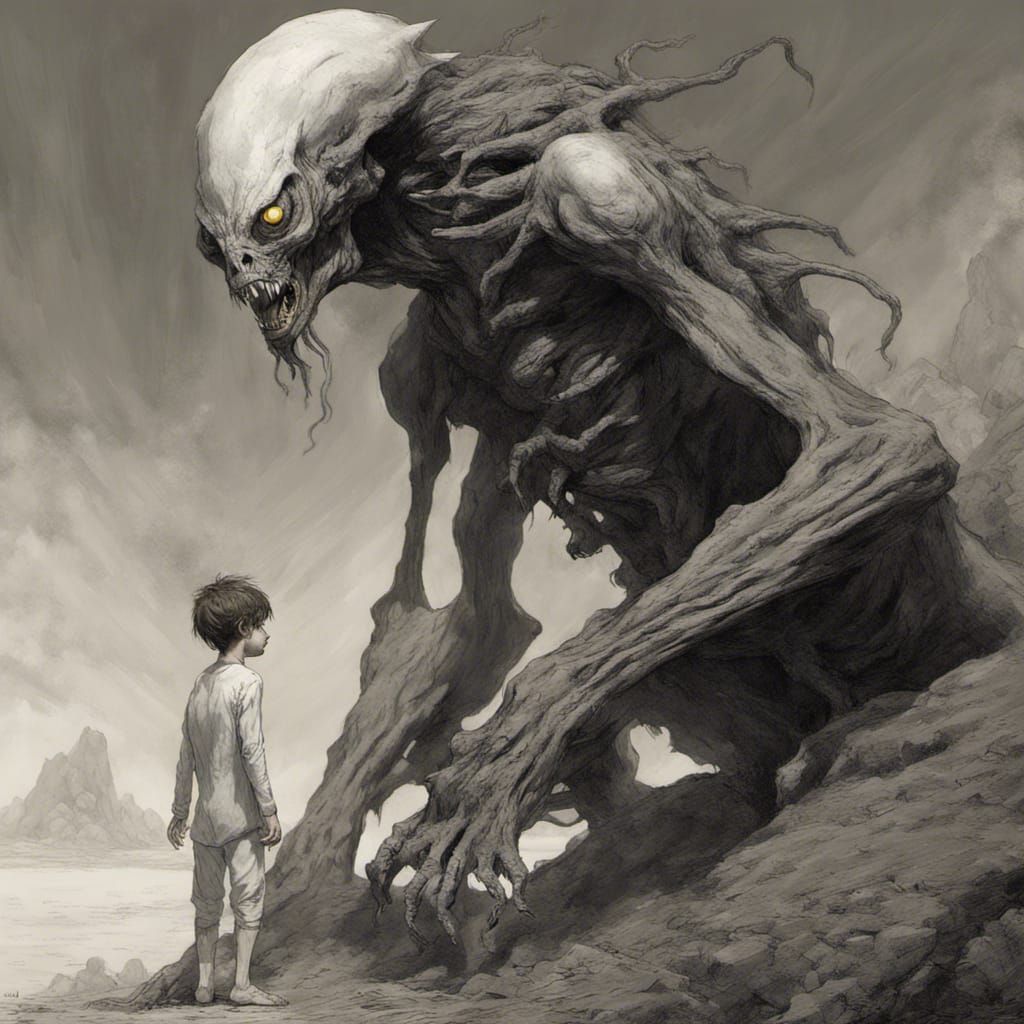 Terrifying Pale Monster with Glowing Eyes