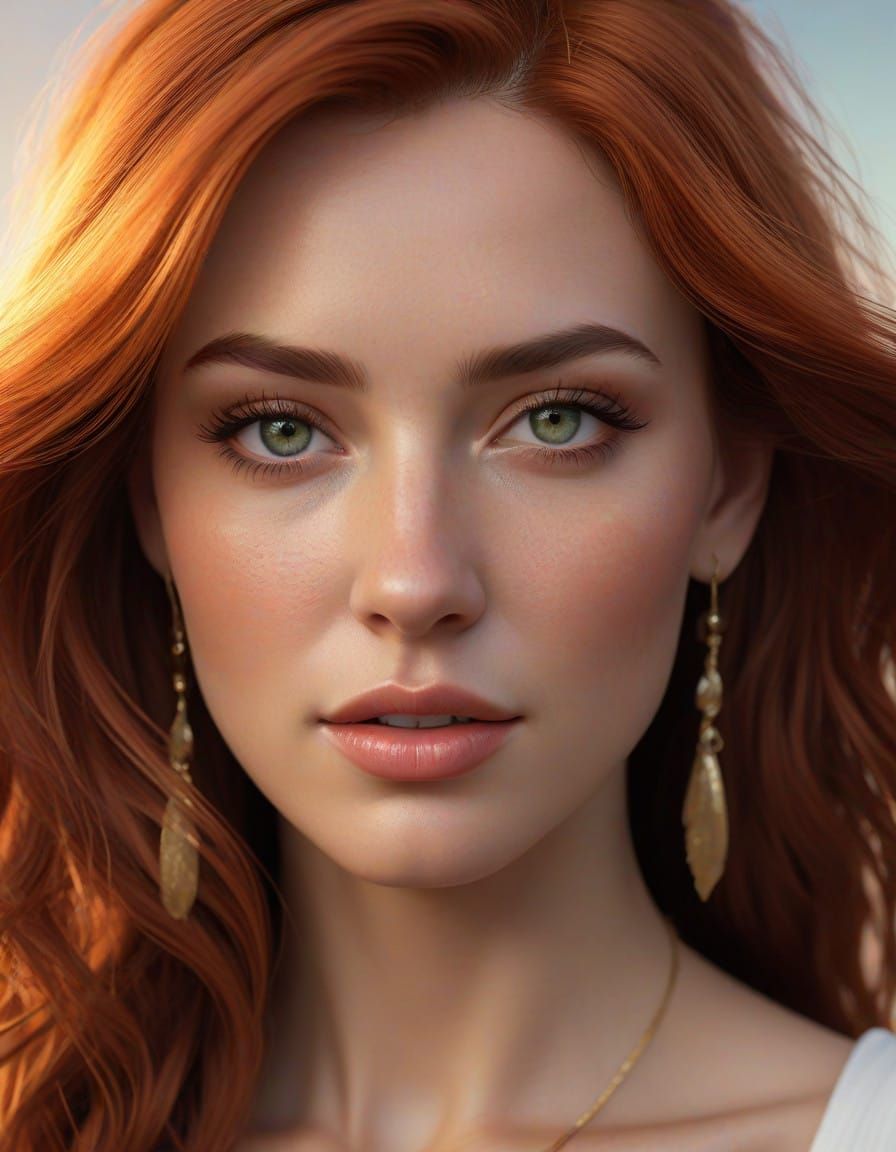 Radiant Redhead Woman in Golden Hues