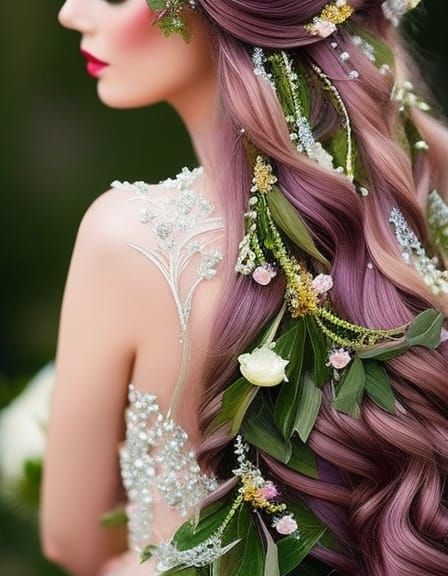 Honeysuckle Fairy in Spring Forest, Detailed Portrait
