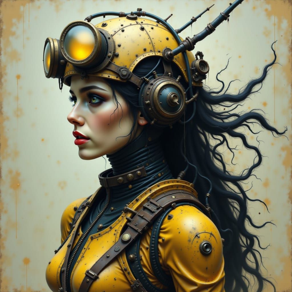 Steampunk Cyborg Zeppelin Pilot in Her Airship