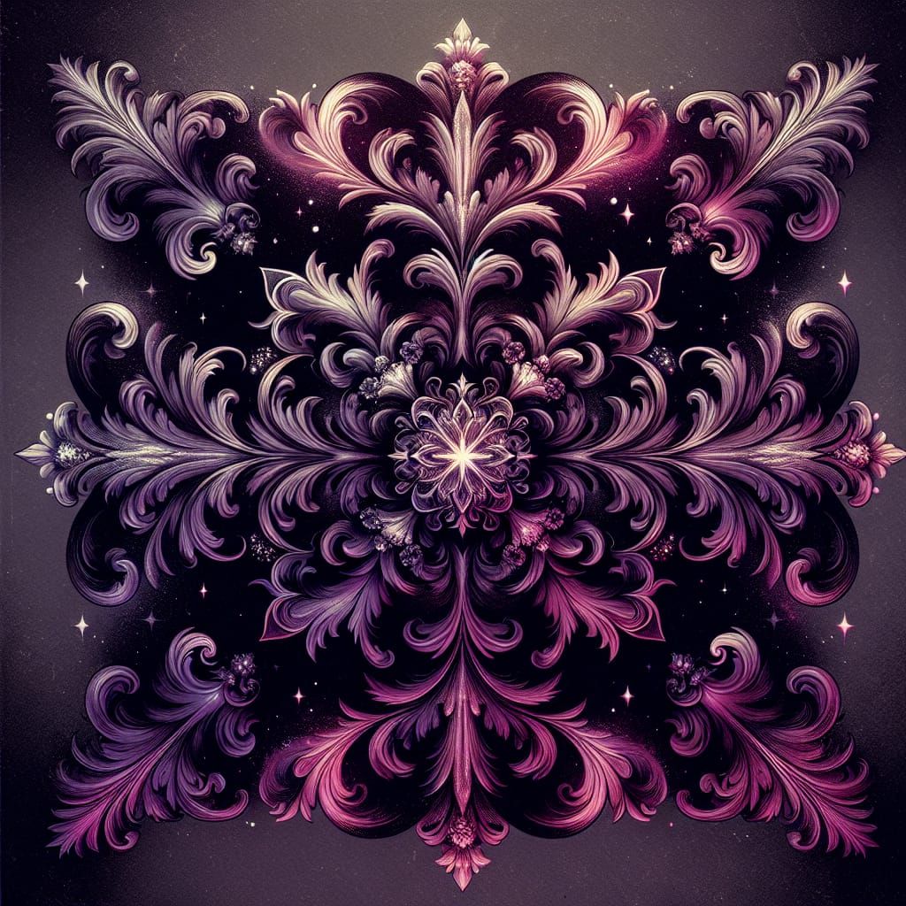 Ethereal Purple Damask Motif in Oil Painting Style