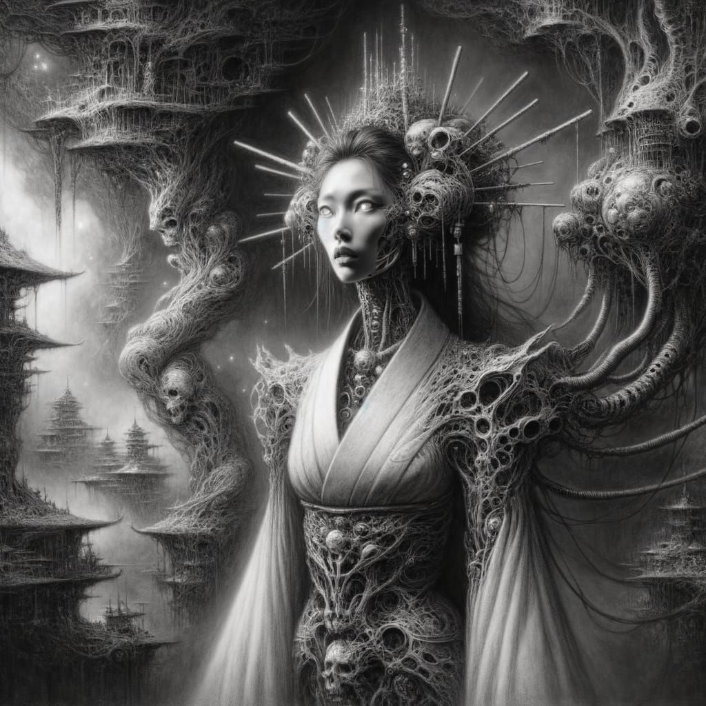 Biomechanical Japanese Woman in Surrealist Style