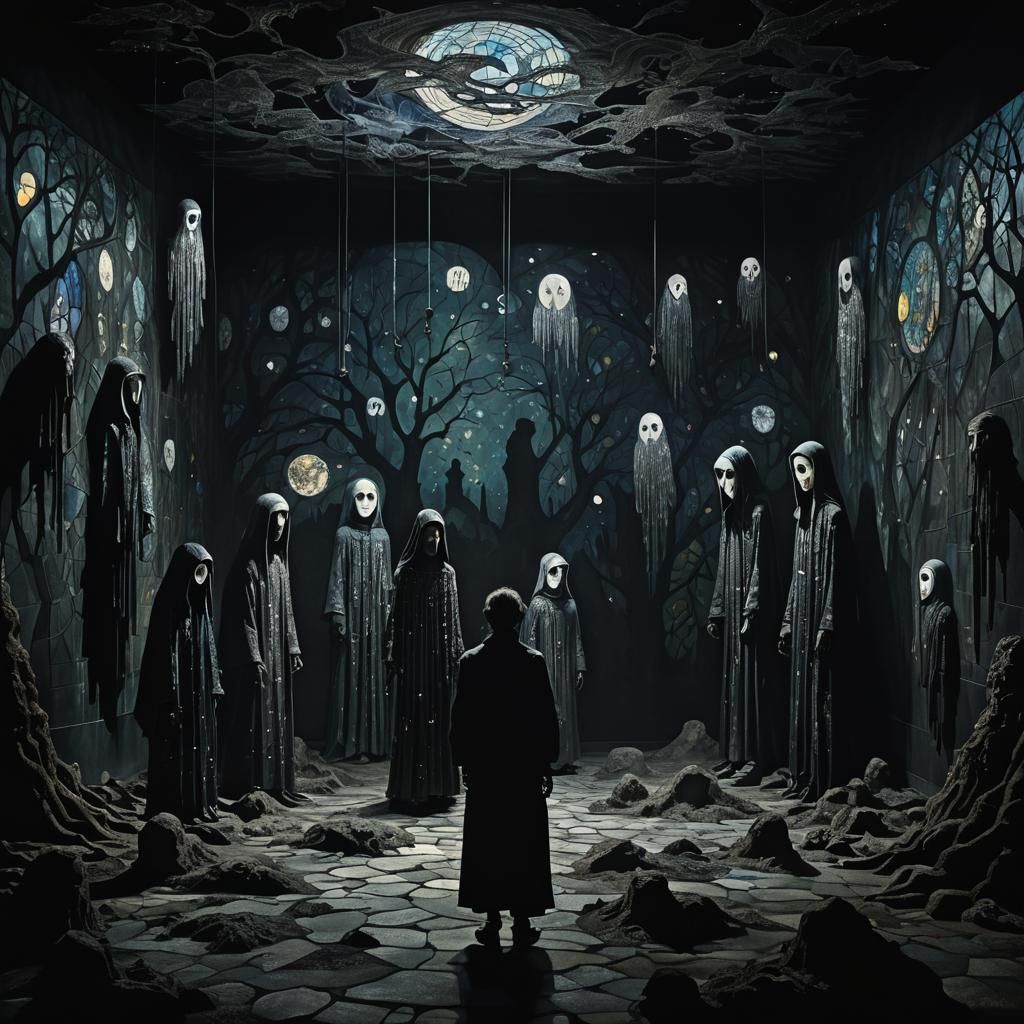 Bioluminescent Ghosts Emerging from Mist, Naive Art