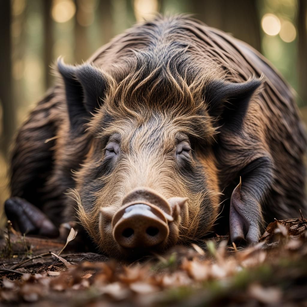 Sleeping Boar in Forest, Professional Photography