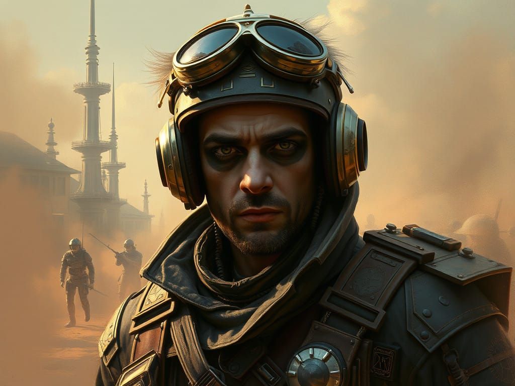 Steampunk Pilot in a Dystopian Landscape