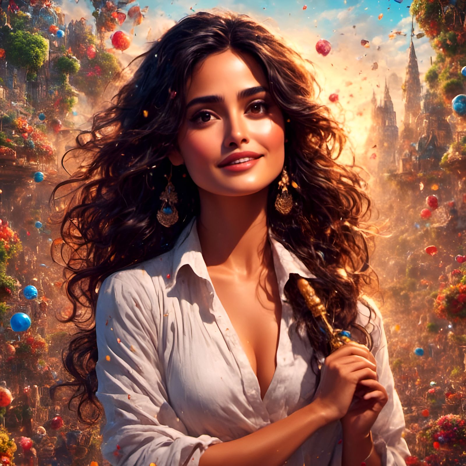 Cartoon Salma Hayek in Graffiti Style