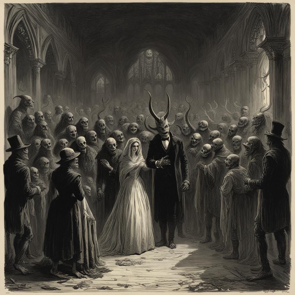 Horrific Demon Wedding, Doré and Rutkowski Inspired