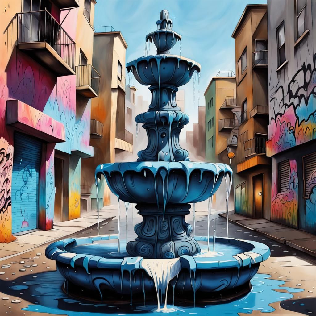 Graffiti Art Water Fountain in Spray Paint Style