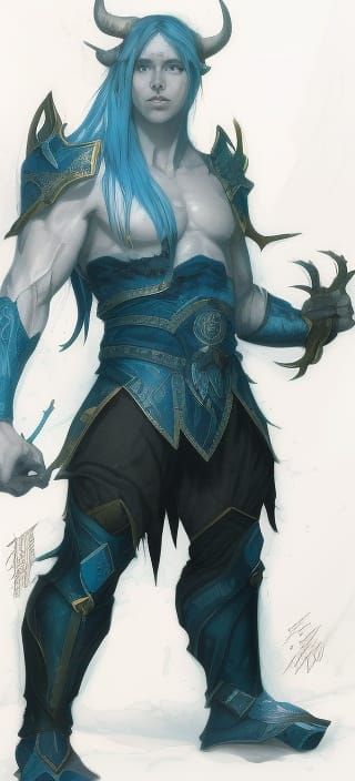 Nordic Fantasy Blue Elf Warrior in Hyper-Realistic Style