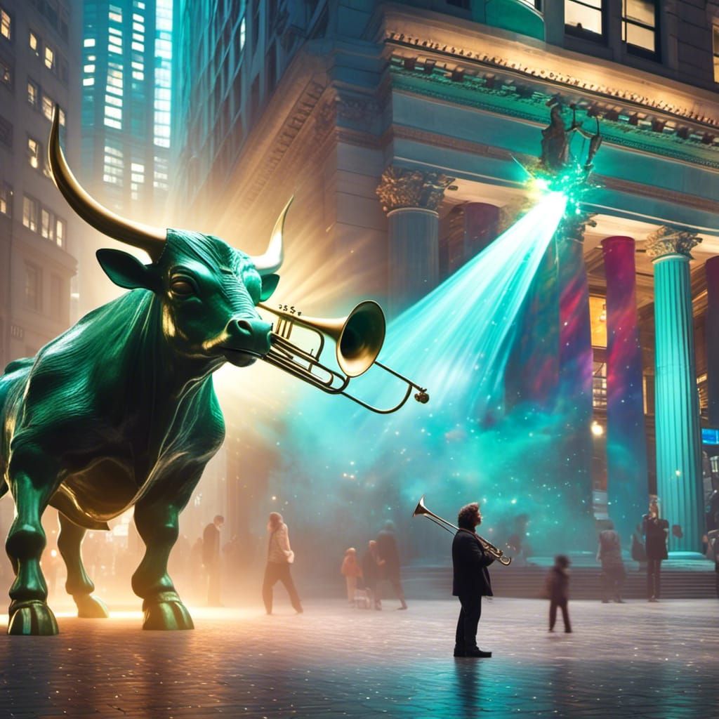 Alien Trombonist Plays for Wall Street Bull