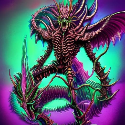 Psychedelic Neon Space Dragon Skeleton Titan Fiend