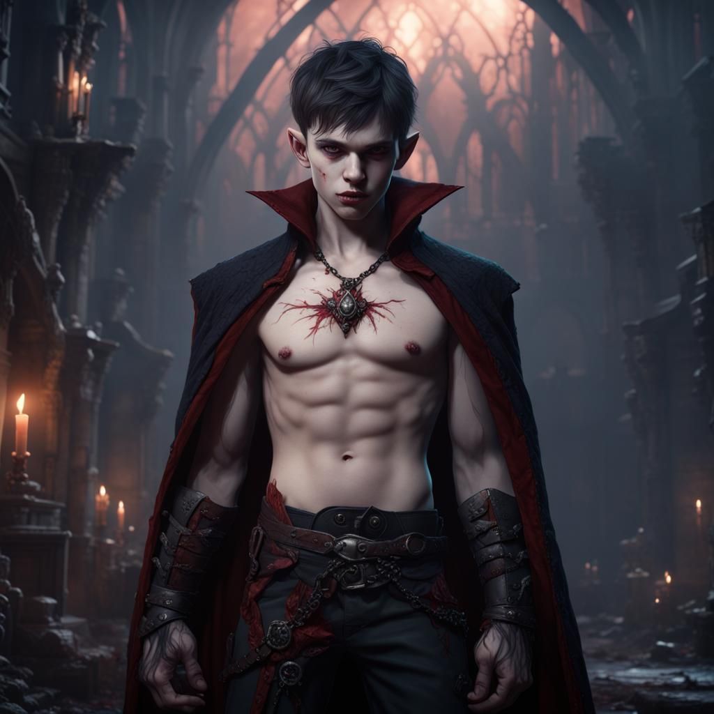 Detailed Matte Painting of Vampire Boy