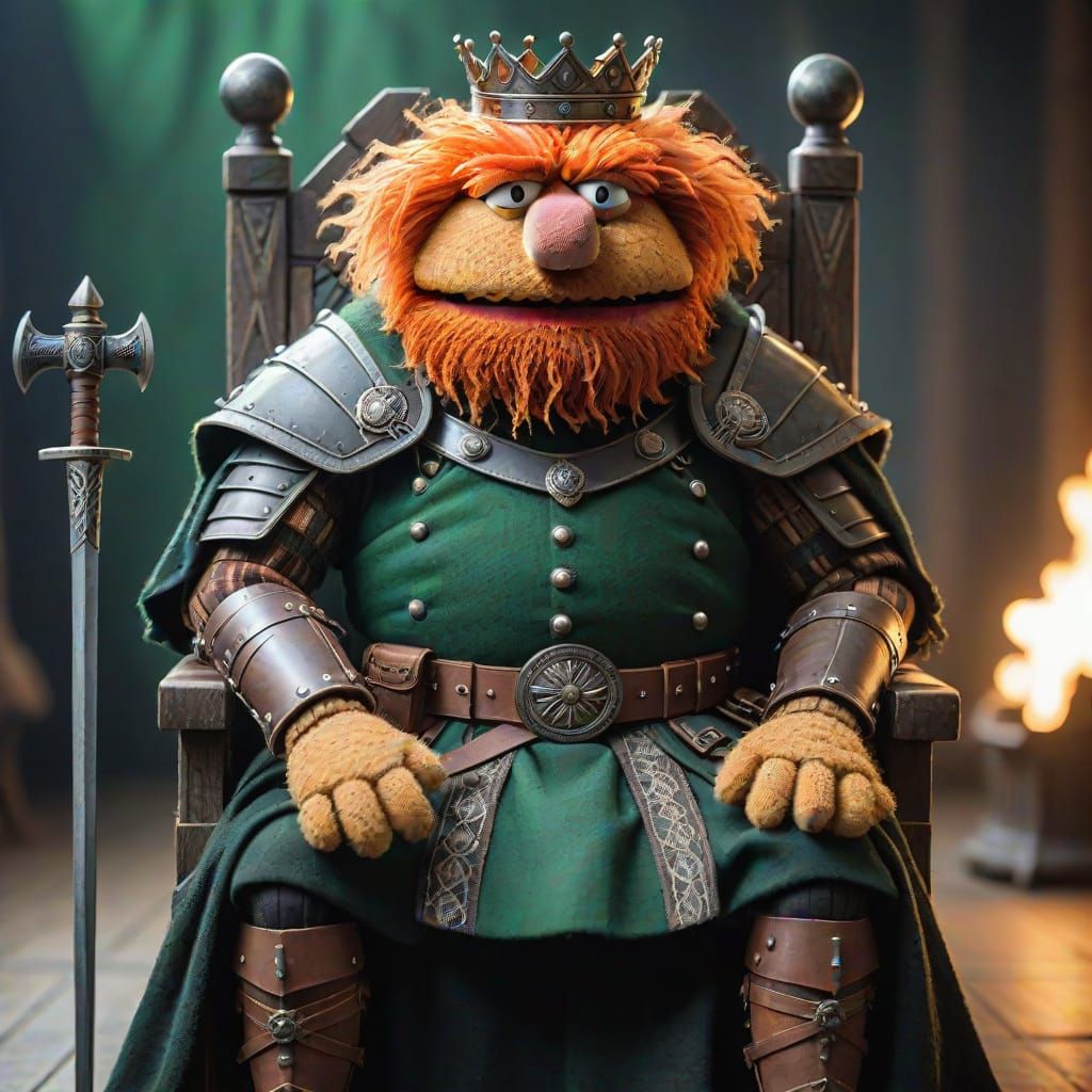 Epic Scottish King Puppet in Throne of Swords